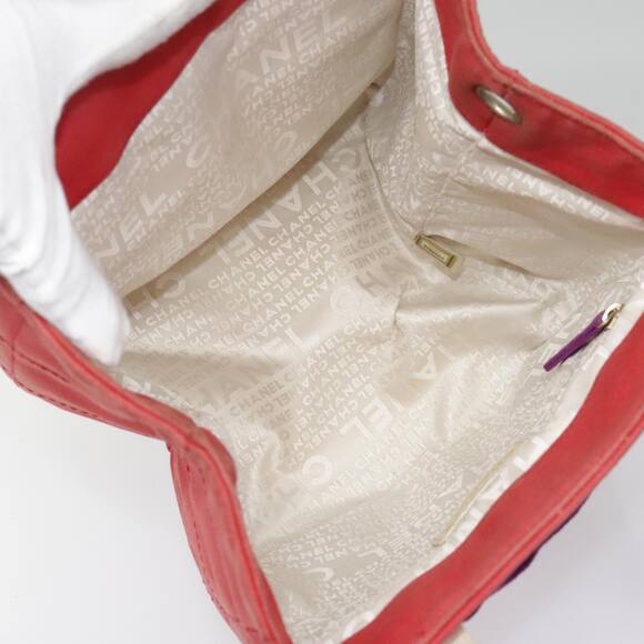 CHANEL Choco Bar Tote Bag Canvas Red Gold CC - Picture 11 of 16